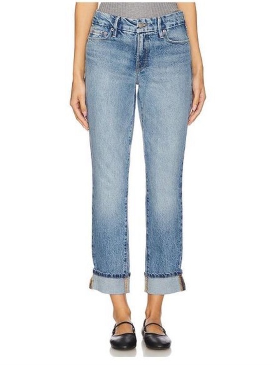 Good American Denim - Good American Mid Rise Classic Cuffed Light Wash Denim Jeans
